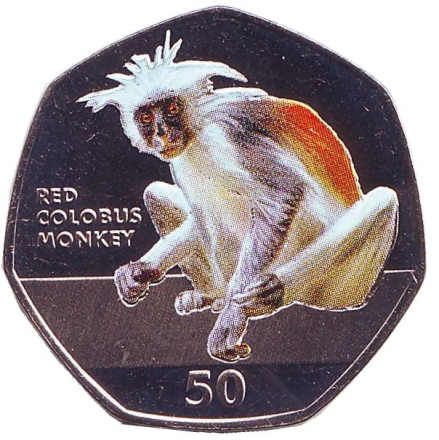 Монета 50 пенсов. 2018 год, Гибралтар. Красный колобус.