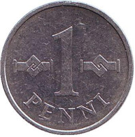 Монета 1 пенни. 1974 год, Финляндия.