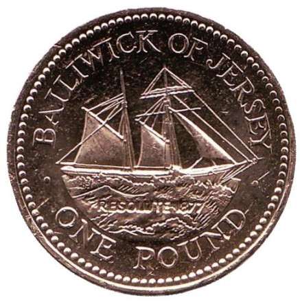 Монета 1 фунт. 2006 год, Джерси. Шхуна "Резолют".