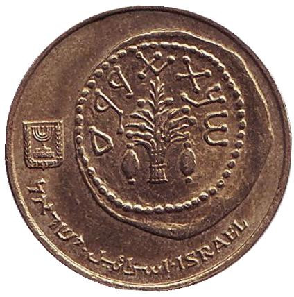 Монета 5 агор. 2001 год, Израиль. Древняя монета.