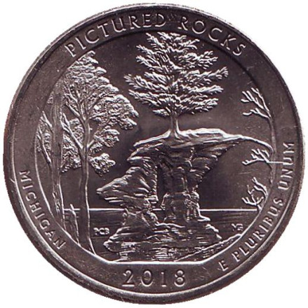 Монета 25 центов (P). 2018 год, США. Национальные озёрные побережья живописных камней. Парк № 41.