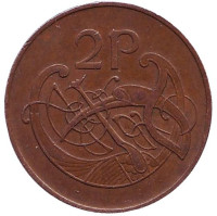 Птица. Ирландская арфа. Монета 2 пенса. 1979 год, Ирландия.