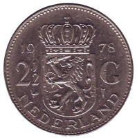 Монета 2,5 гульдена, 1978 год, Нидерланды.