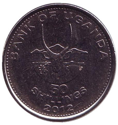 Монета 50 шиллингов. 2012 год, Уганда. Антилопа.