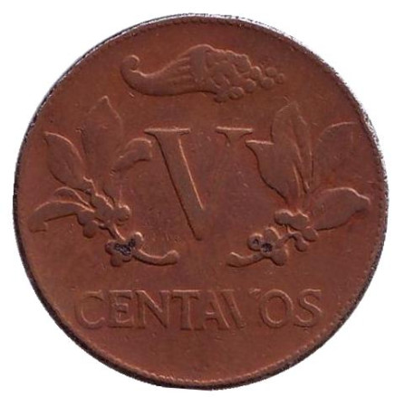 Монета 5 сентаво. 1967 год, Колумбия.