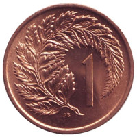Лист папоротника. Монета 1 цент. 1967 год, Новая Зеландия. UNC.