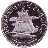 Монета 4 доллара. 1970 год, Ангилья. Парусник. Монета 4 доллара. 1970 год, Ангилья. Парусник.