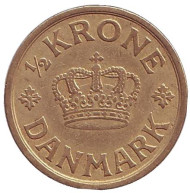Монета 1/2 кроны. 1924 год, Дания. Монета 1/2 кроны. 1924 год, Дания.