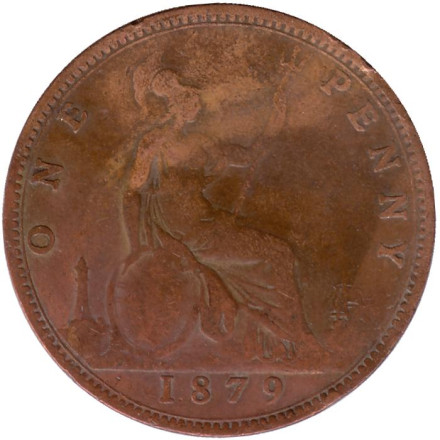 Монета 1 пенни. 1879 год, Великобритания.