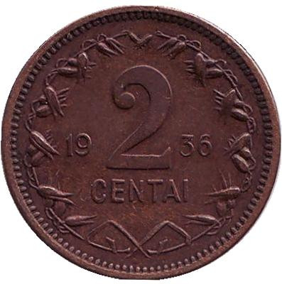 Монета 2 цента. 1936 год, Литва.