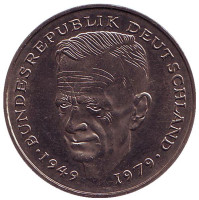 Курт Шумахер. Монета 2 марки. 1981 год (G), ФРГ. UNC.