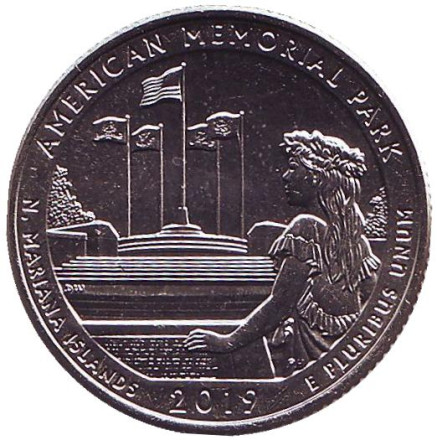 Монета 25 центов (D). 2019 год, США. Американский Мемориальный Парк. Парк № 47.