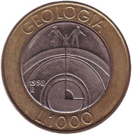 Монета 1000 лир. 1998 год, Сан-Марино. Дитя Вселенной. Семья. Геология. Монета 1000 лир. 1998 год, Сан-Марино. Дитя Вселенной. Семья. Геология.