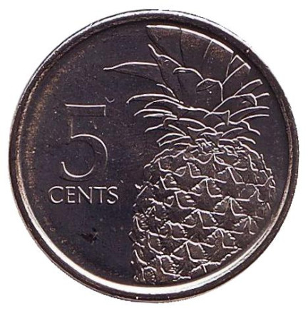 Монета 5 центов. 2016 год, Багамские острова. UNC. Ананас.