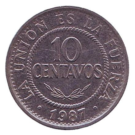 Монета 10 сентаво. 1987 год, Боливия.