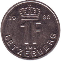 Монета 1 франк. 1988 год, Люксембург.