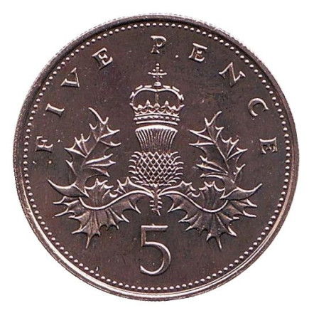 Монета 5 пенсов. 1988 год, Великобритания. BU.