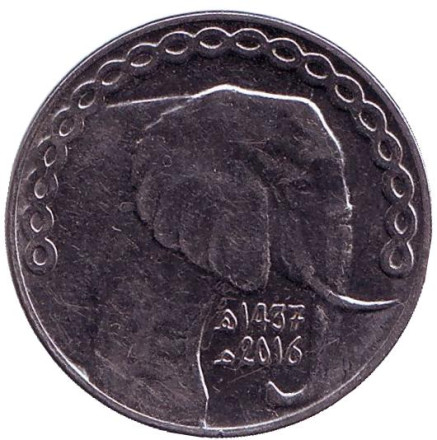 Монета 5 динаров. 2016 год, Алжир. Слон.