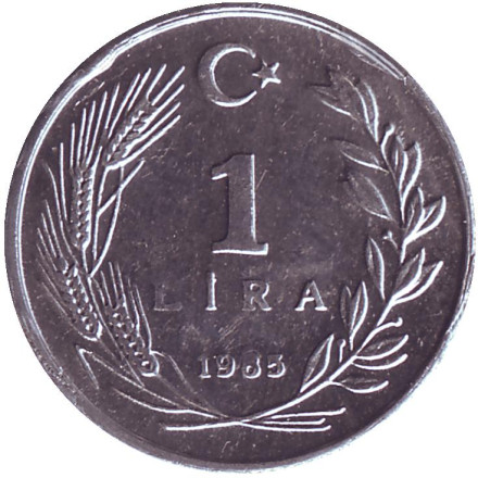 Монета 1 лира. 1985 год, Турция. UNC.