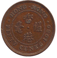 Монета 50 центов, 1980 год, Гонконг.