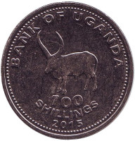 Африканский бык. Монета 100 шиллингов. 2015 год, Уганда.