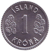 Монета 1 крона. 1977 год, Исландия. UNC.