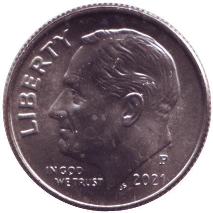 Монета 10 центов. 2021 (P) год, США. Рузвельт.