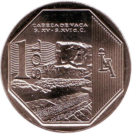 Монета 1 соль. 2016 год, Перу. Кабеса де Вака.