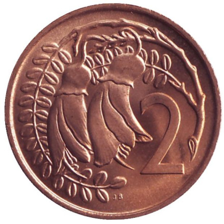 Монета 2 цента. 1967 год, Новая Зеландия. UNC. Цветки куаваи.