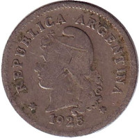 Монета 10 сентаво. 1925 год, Аргентина.