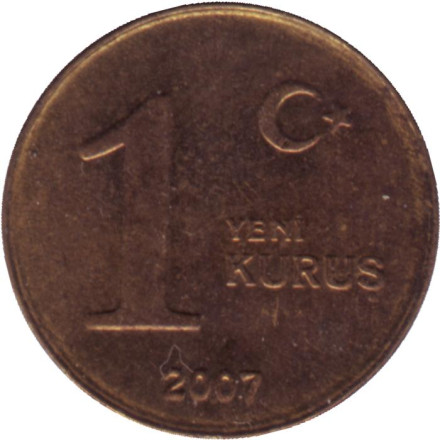 Монета 1 куруш. 2007 год, Турция.