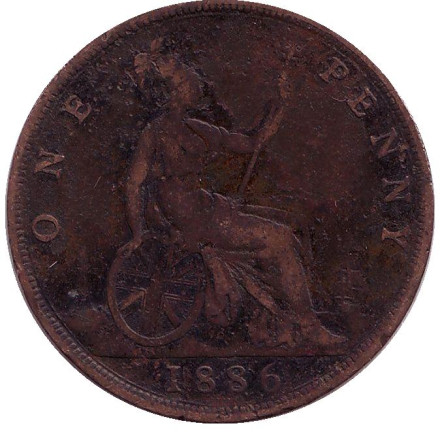 Монета 1 пенни. 1886 год, Великобритания.