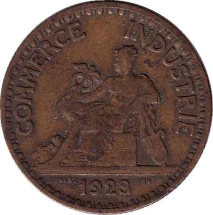 Монета 2 франка. 1923 год, Франция.