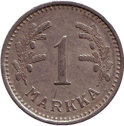 Монета 1 марка. 1932 год, Финляндия.   