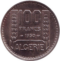 Монета 100 франков. 1950 год, Алжир.