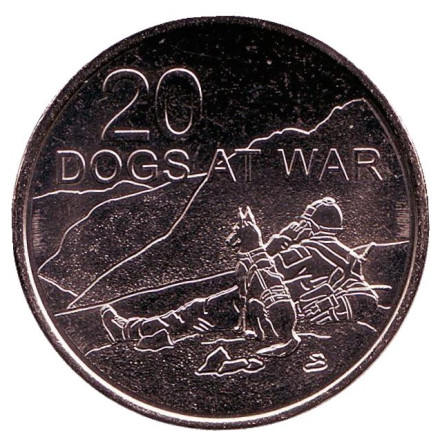 Монета 20 центов. 2016 год, Австралия. Собаки на войне. (Боевые собаки).