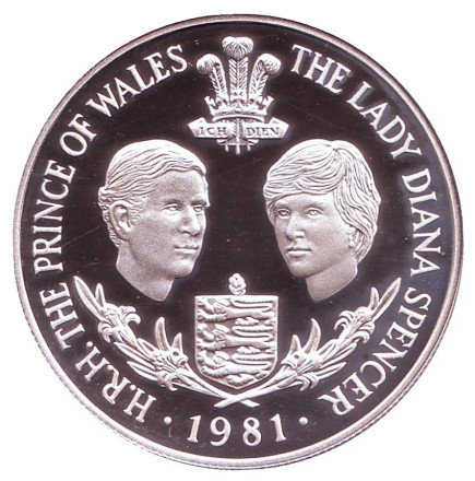 Монета 25 пенсов. 1981 год, Гернси. Proof. Свадьба Принца Чарльза и Леди Дианы.