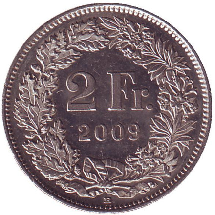 Монета 2 франка. 2009 год, Швейцария. Гельвеция.