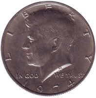 Джон Кеннеди. Монета 50 центов. 1974 год (P), США.