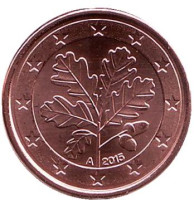 Монета 1 цент. 2015 год (А), Германия.
