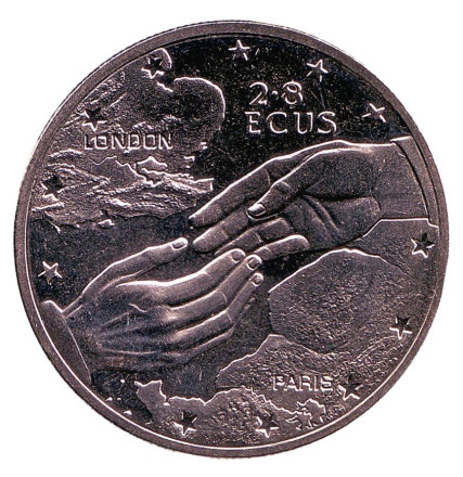 Монета 2,8 экю. 1994 год, Гибралтар. Евротоннель под Ла-Маншем.