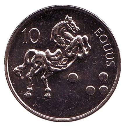 Монета 10 толаров. 2002 год, Словения. UNC. Лошадь.