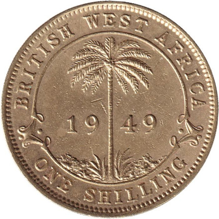 Монета 1 шиллинг. 1949 год, Британская Западная Африка. Без отметки монетного двора.
