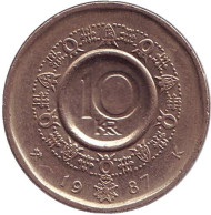 Монета 10 крон. 1987 год, Норвегия. Монета 10 крон. 1987 год, Норвегия.