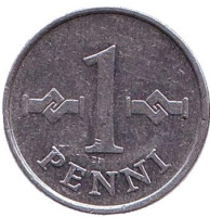 Монета 1 пенни. 1976 год, Финляндия.