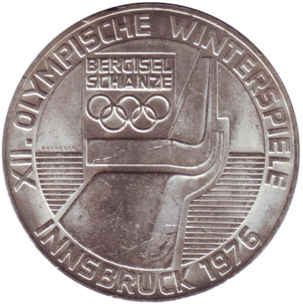 Монета 100 шиллингов. 1974 год, Австрия. BU (Отметка - щит) XII зимние Олимпийские Игры, Инсбрук.