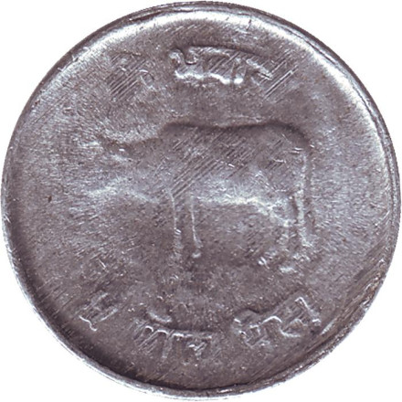 Монета 5 пайсов. 1981 год, Непал. Бык.