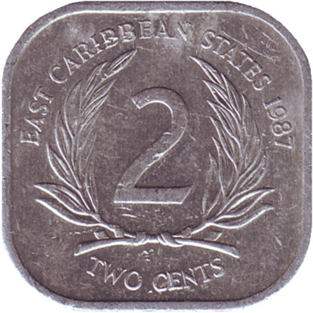 Монета 2 цента. 1987 год, Восточно-Карибские государства.