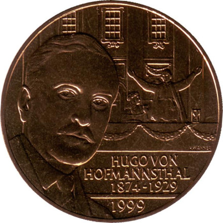 Монета 20 шиллингов. 1999 год, Австрия. 70 лет со дня смерти Гуго фон Гофмансталя.