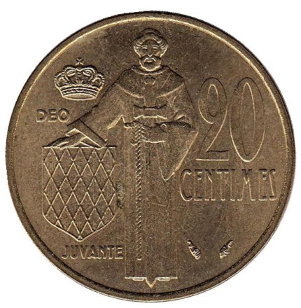 Монета 20 сантимов. 1977 год, Монако.